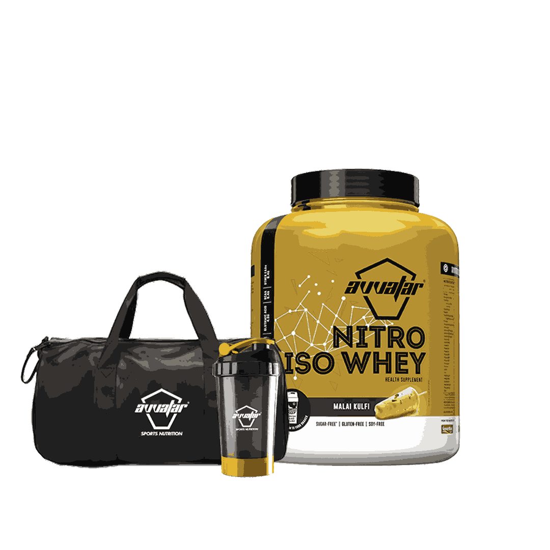 Boost your workouts with Avvatar's 2 kg Nitro Iso Whey Protein in the delectable Malai Kulfi flavor, available online at the best price. Buy now!