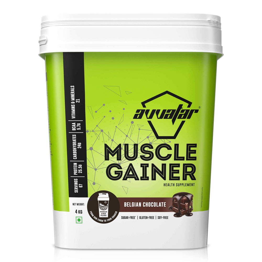 Transform your body with Avvatar's Muscle Gainer in delectable 4 kg Belgian Chocolate flavour. Packed with protein, it's your ultimate weight gain solution!