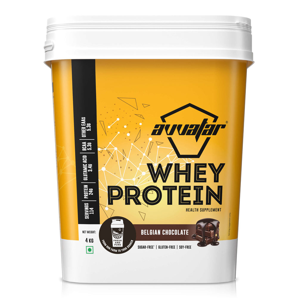 Boost your workouts with Avvatar's 2 kg Belgian Chocolate Whey Protein. Enjoy the deliciously rich flavor and high-quality protein for optimal fitness results.