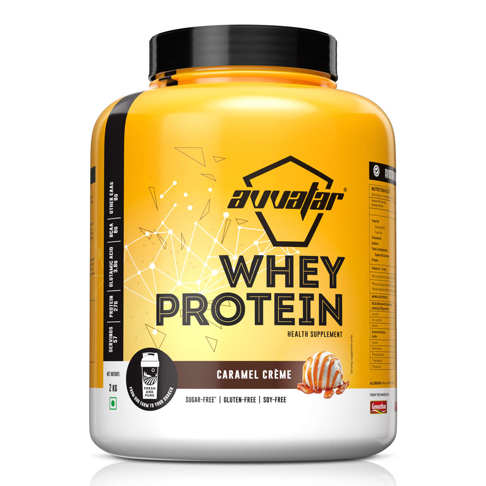 Get your 2 kg pack of Avvatar whey protein in Caramel Crème flavour, the top-rated protein powder in India. Fuel your gains now! Shop at Avvatarindia.com