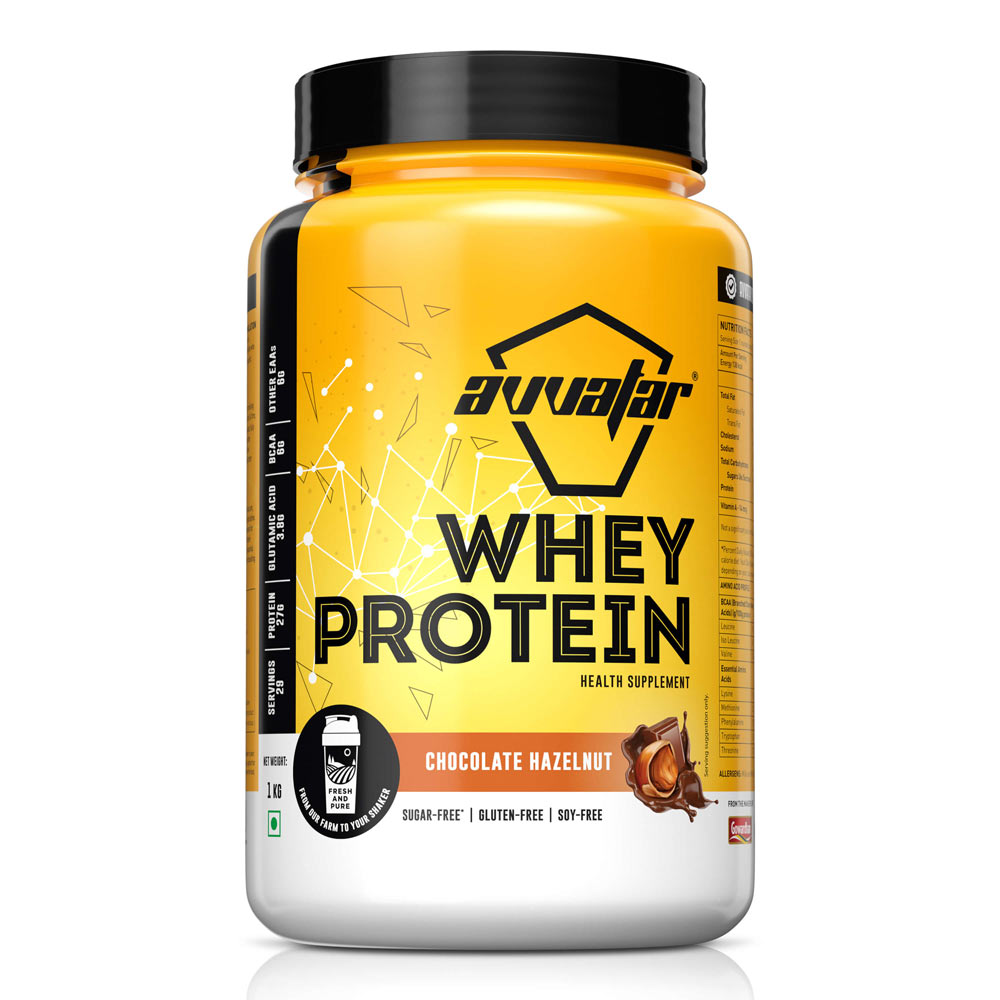 Enjoy the rich flavor of Chocolate Hazelnut in our 1 kg whey protein powder. Elevate your workouts with Avvatar's irresistible offering. Order now!