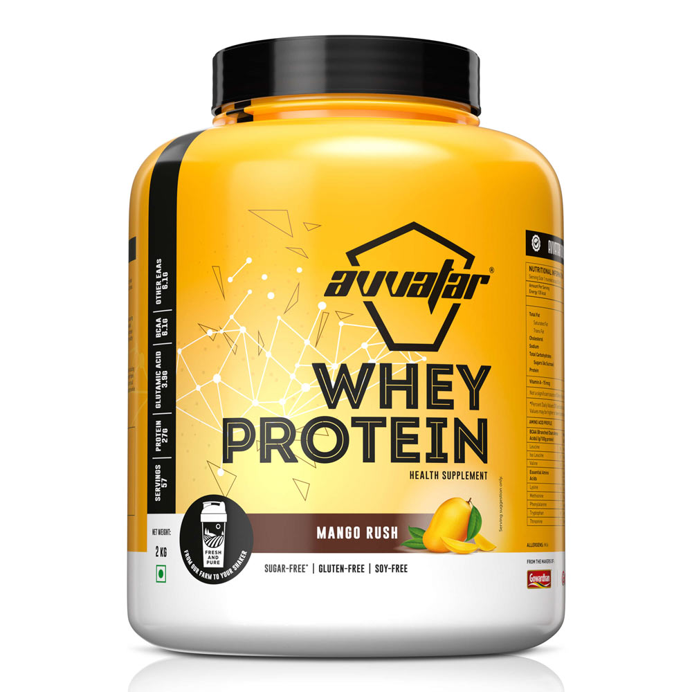 Fuel your gains with the irresistible Mango Rush flavour. Order 2 kg of the best Avvatar whey protein powder for a delicious and effective fitness journey.