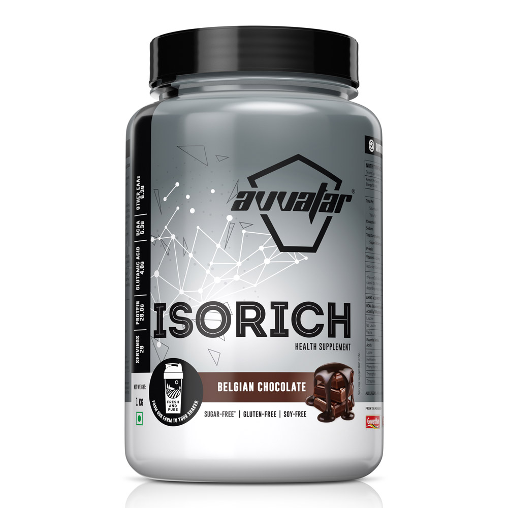 Experience the bliss of Belgian Chocolate with isorich protein. Fuel your body with 1 kg of goodness. Shop and boost your fitness journey now!