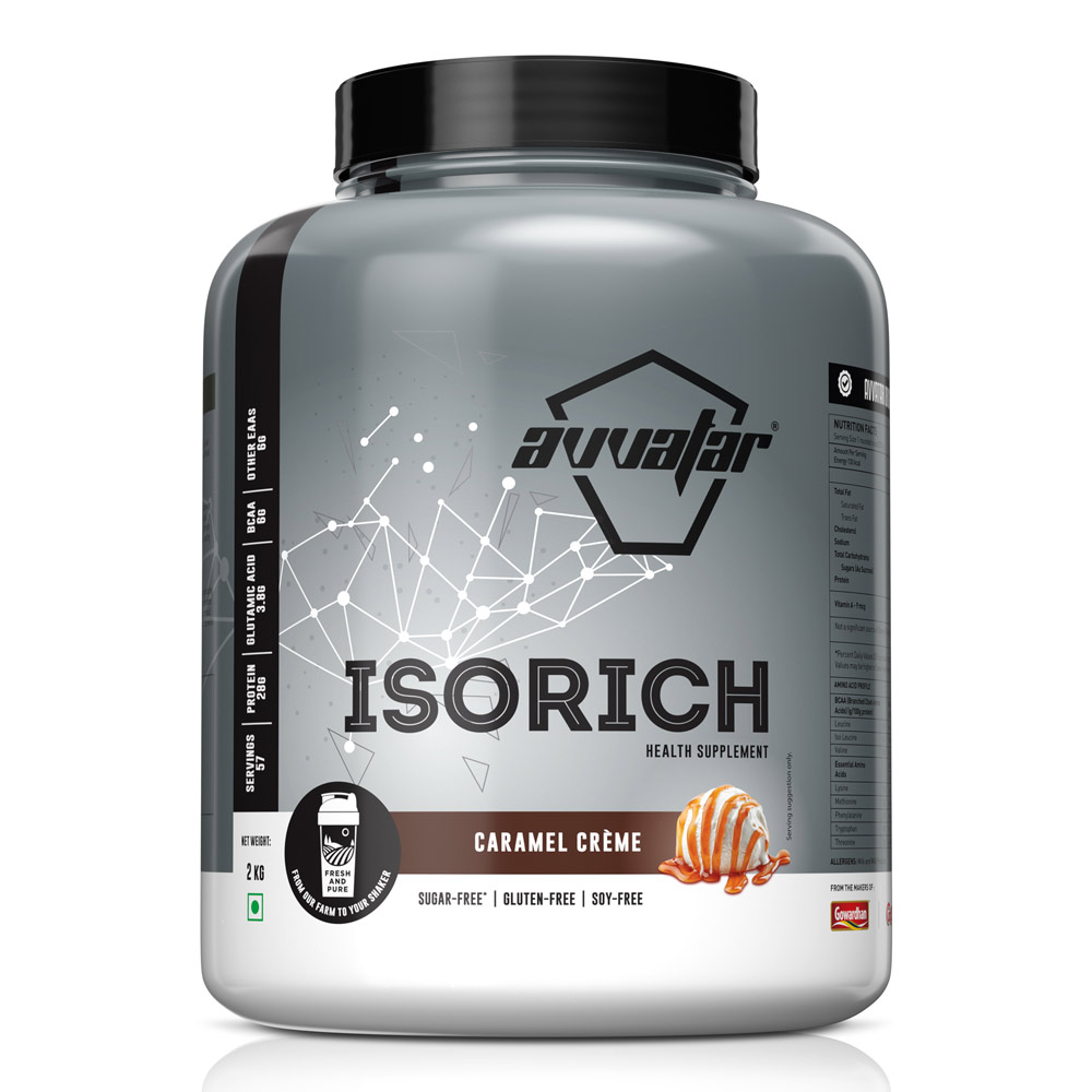 Build your fitness potential with Isorich protein powder in Caramel Crème flavour. Pure isolate protein for superior results. Get 2 kg now from Avvatarindia.com