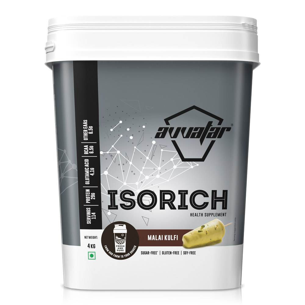 Isorich protein Malai Kulfi flavour 4 kg is fresh & premium 100% whey protein isolate that quickly absorbs. Order now from Avvatarindia.com!