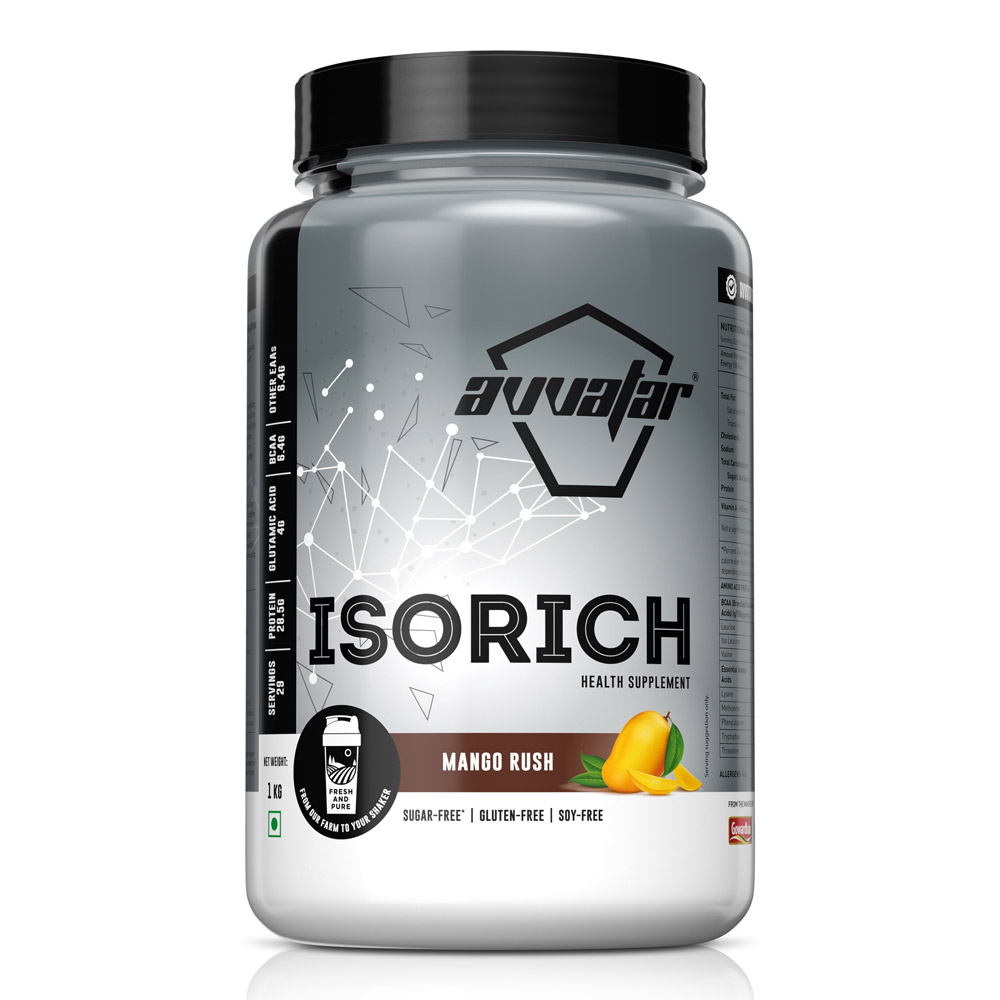 Fuel your workouts with isorich protein, mass gainer powder - Mango Rush flavour online in India. Get 1 kg of pure nutrition online at Avvatar. Shop now!